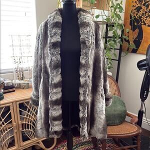 Vintage Le Coat Tissavel France Silvery Brown Cruella Open Front Faux Fur Coat